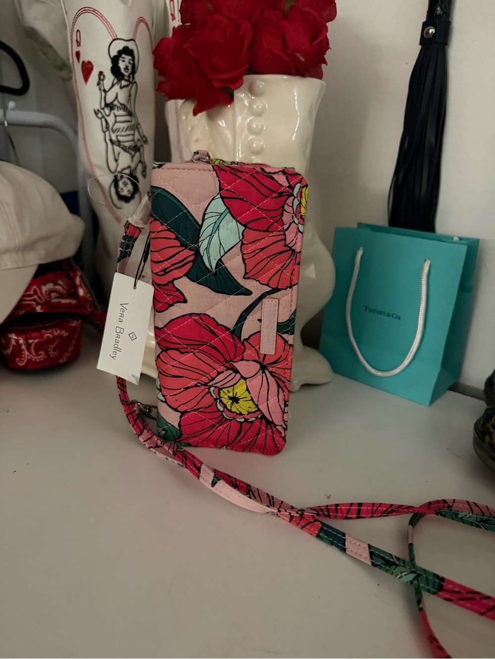Vera Bradley Pink Floral Crossbody Wallet with Wrist Strap